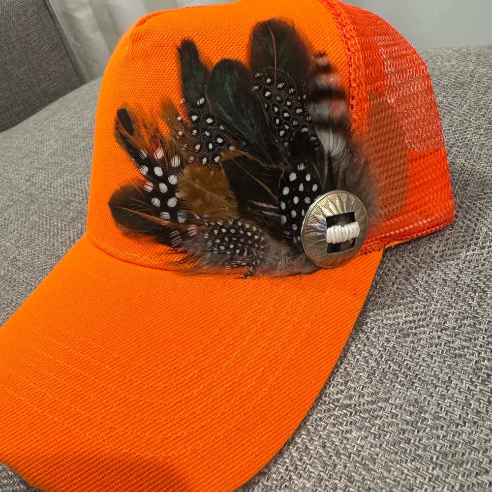 Orange Feather-Embellished Women's Hat